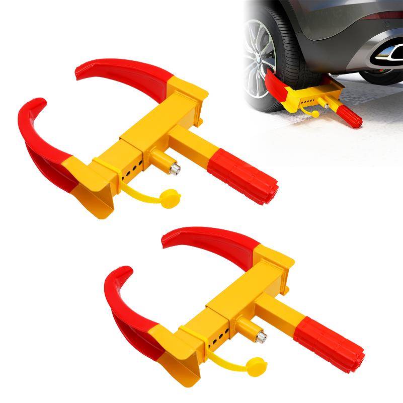 Steering Wheel Lock RED Universal Anti-Theft Clamp Heavy Duty Vehicle Safety Rotary Adjustable Lock Self-Defense with 3 Keys 